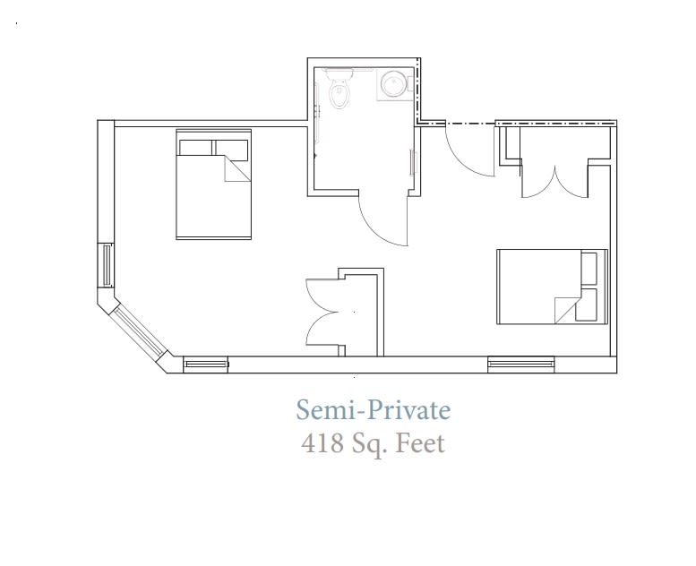 Floor plan of a semi-private space measuring 418 square feet.