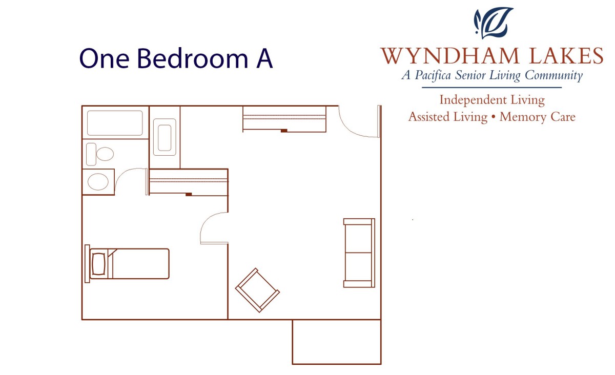 Floor plan of a studio apartment at Wyndham Senior Living.