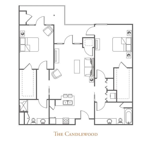 The floor plan of a two-bedroom apartment layout known as 'The Candleroom'.
