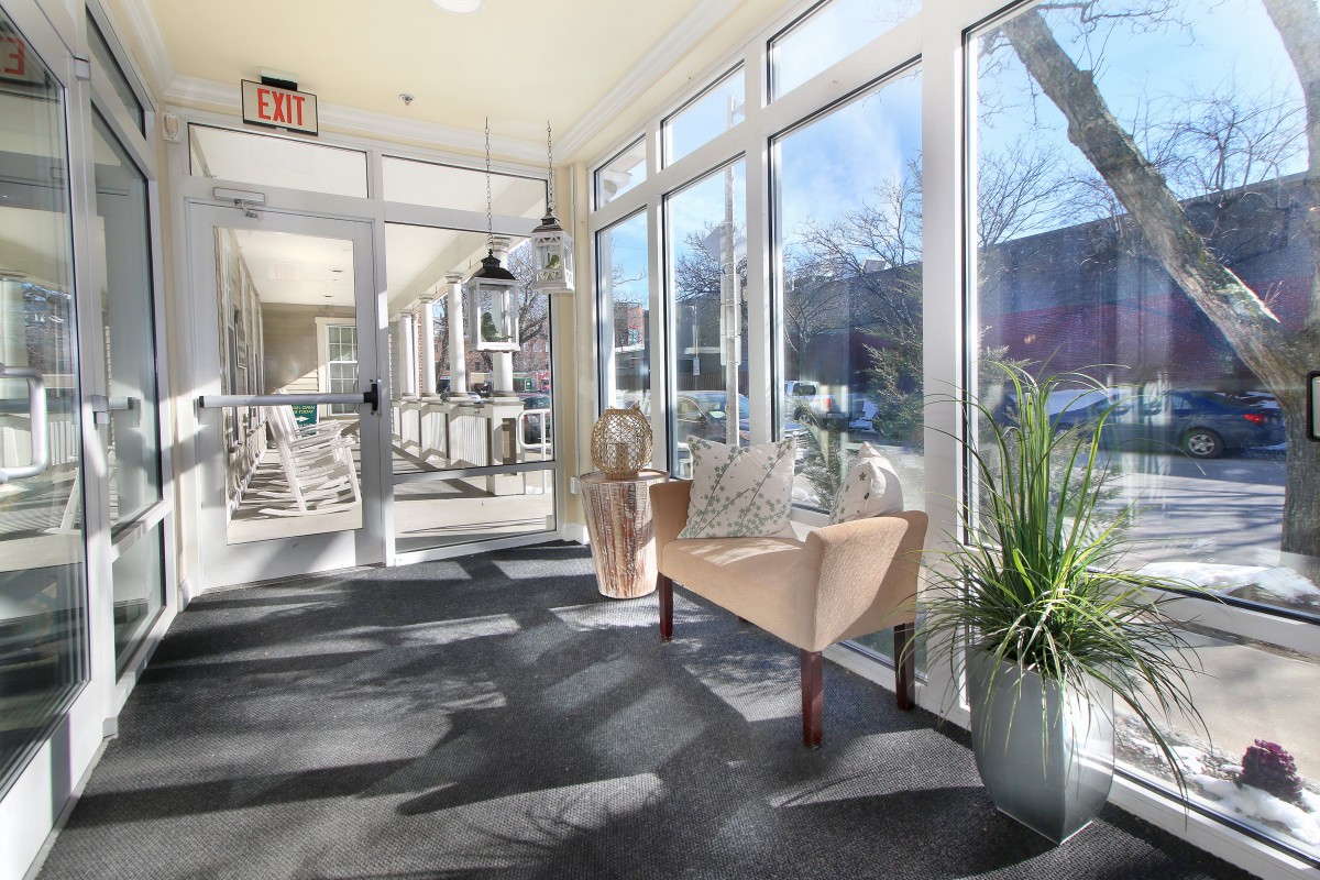 A bright and modern sunroom filled with natural light, featuring stylish furniture and lush indoor plants.