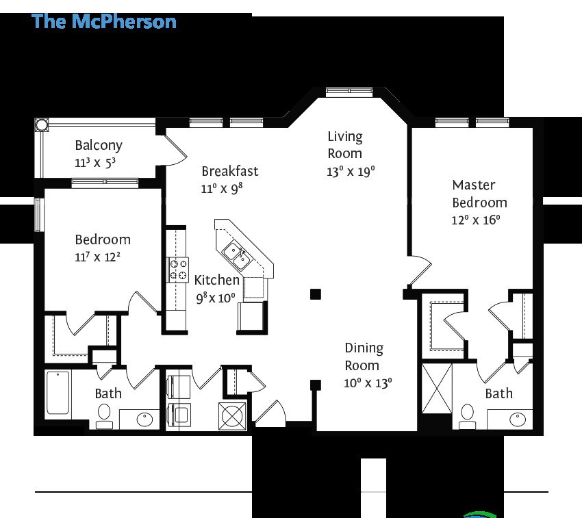 Floor plan of an apartment showing room layout and dimensions.