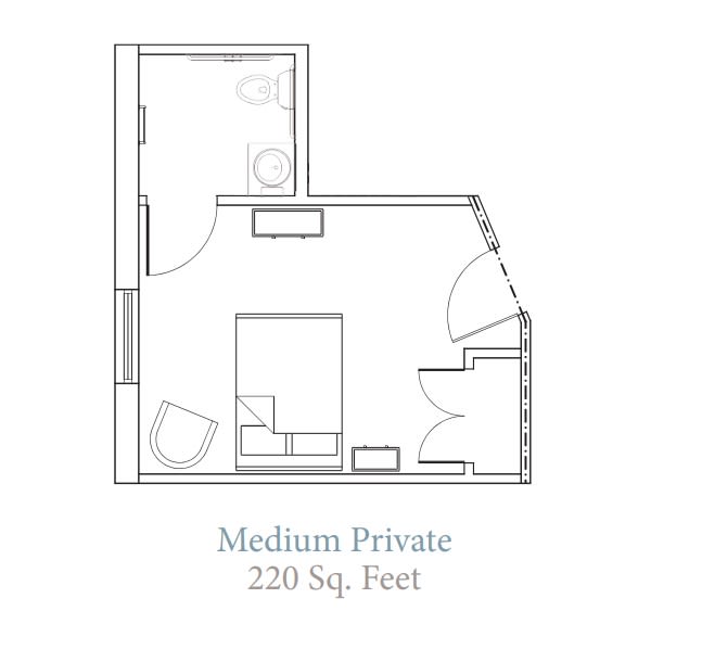 Floor plan of a medium private room measuring 120 square feet.