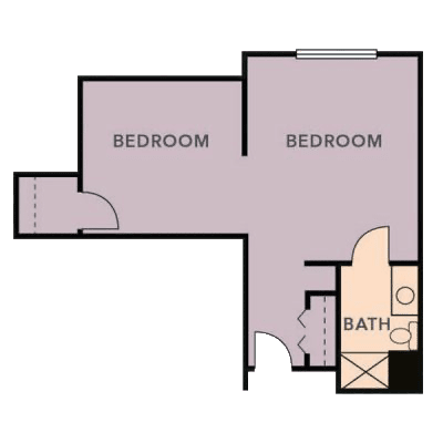A floor plan of an apartment featuring two bedrooms and a bathroom.