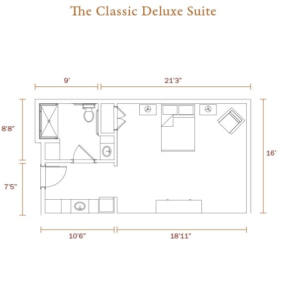 Floor plan of a classic theater suite.