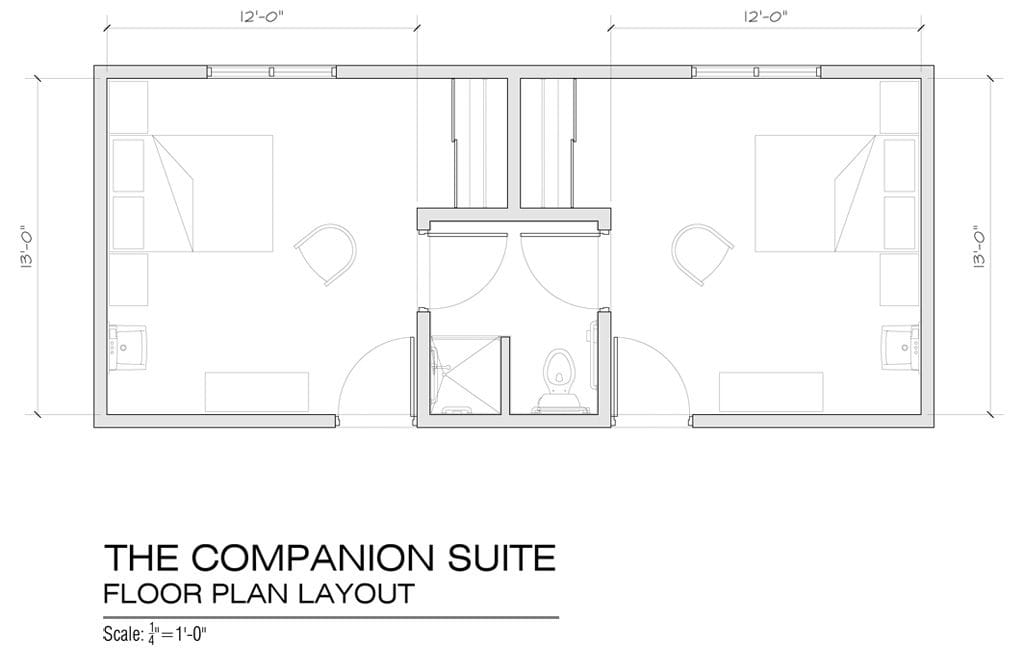 Architectural floor plan layout of a companion suite.