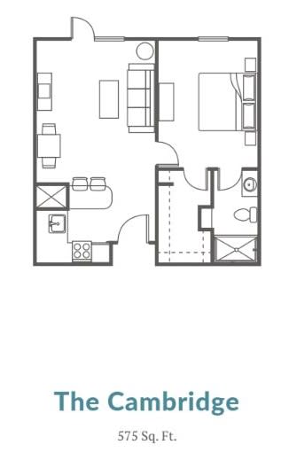 A simple floor plan layout of a small apartment.