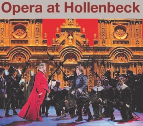 A theatrical opera performance with performers in elaborate costumes on stage.