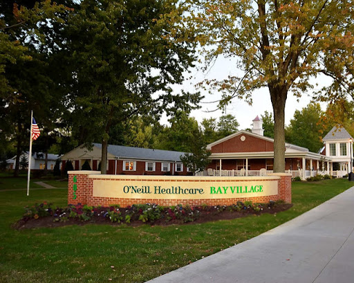 A welcoming view of O'Neill Healthcare located in Bay Village, featuring well-maintained grounds and a prominent sign.