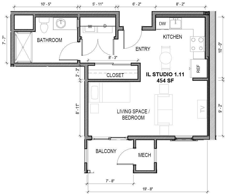 A detailed floor plan illustrating the layout of a residential space with labeled rooms and dimensions.