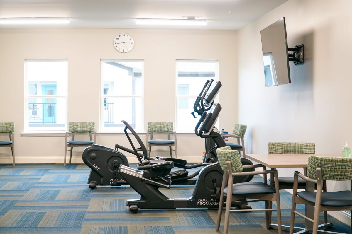 A modern gym interior featuring cardio exercise equipment.