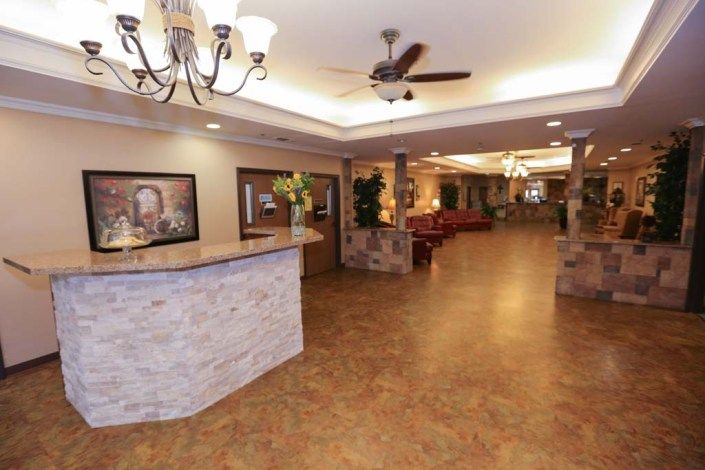 A modern reception area with a welcoming lobby and stylish furnishings.