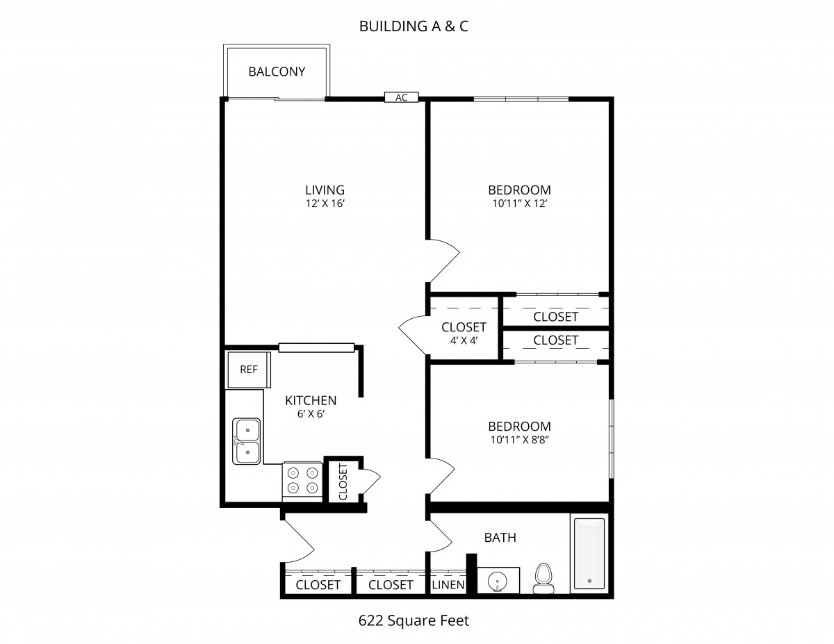A detailed floor plan of a residential apartment, showcasing room dimensions and layout.