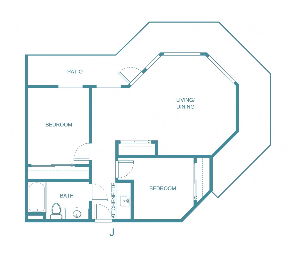 Blueprint of a two-bedroom apartment layout.