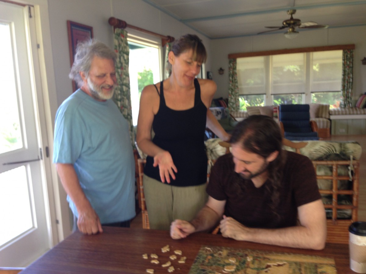 A group of people enjoying a board game at home.