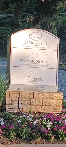 Sign for Springfield community, featuring Wyndmoor Hills and Evergreen.