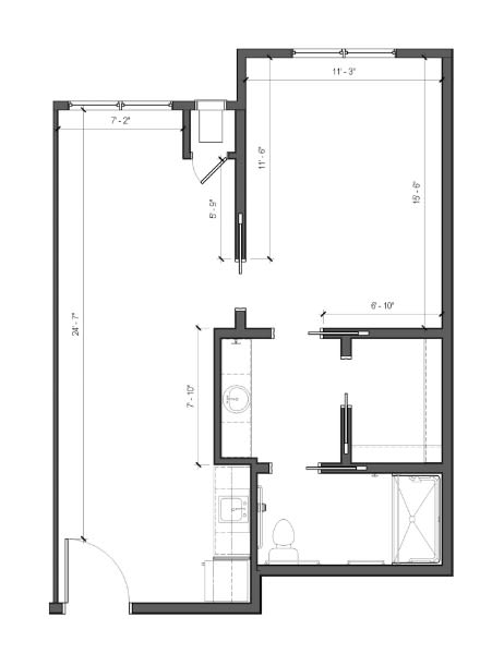 Architectural floor plan depicting the layout of a building space.