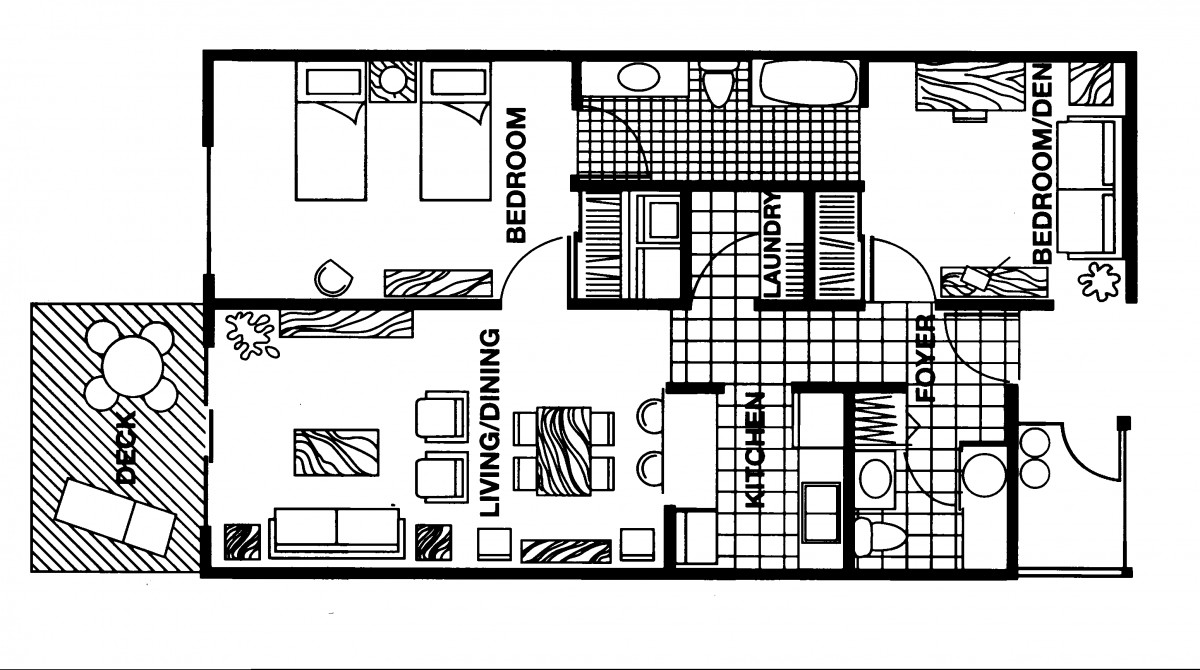 A detailed floor plan of an apartment, showing the arrangement of rooms including a bedroom, living/dining area, kitchen, and bathroom.