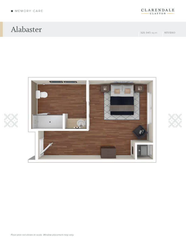 A simple floor plan of a one-room apartment with a separate bathroom.