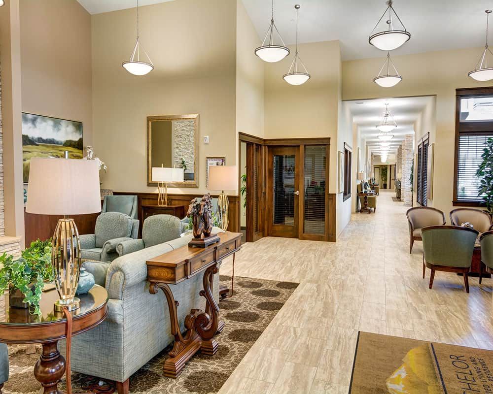 Elegant lobby area with comfortable seating and stylish lighting.