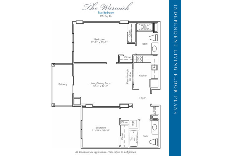 The Warwick apartment floor plan layout.
