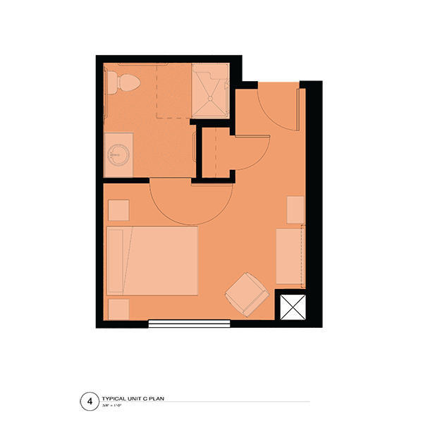 A simple floor plan outlining the layout of a small apartment.