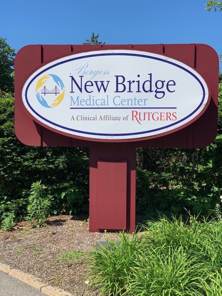 Entrance sign for New Bridge Medical Center, affiliated with Rutgers.