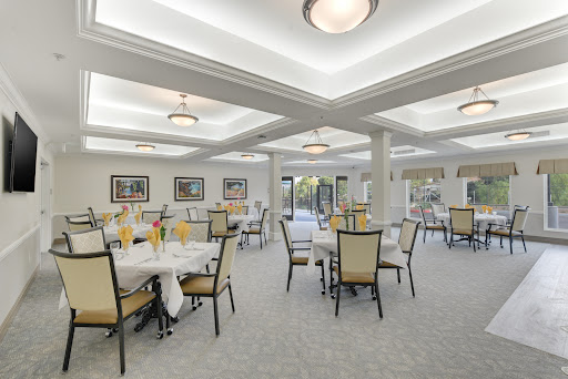 An elegant dining area designed for social gatherings and meals.