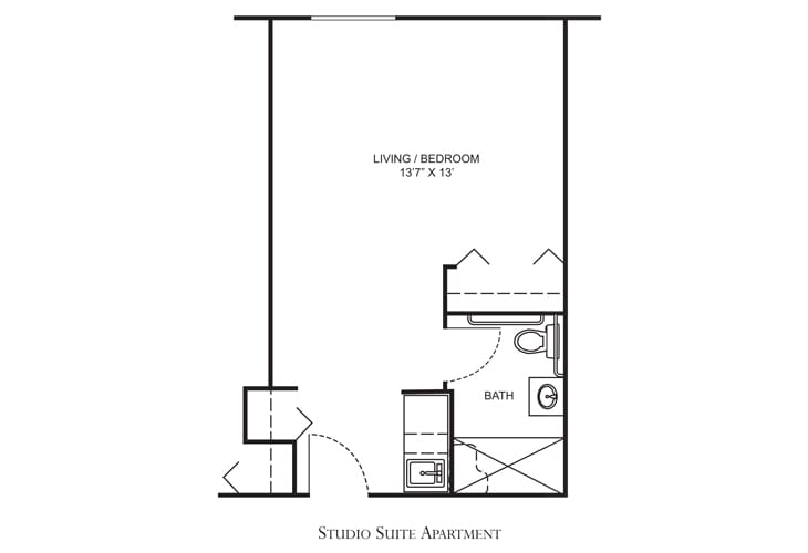Studio suite apartment floor plan layout.