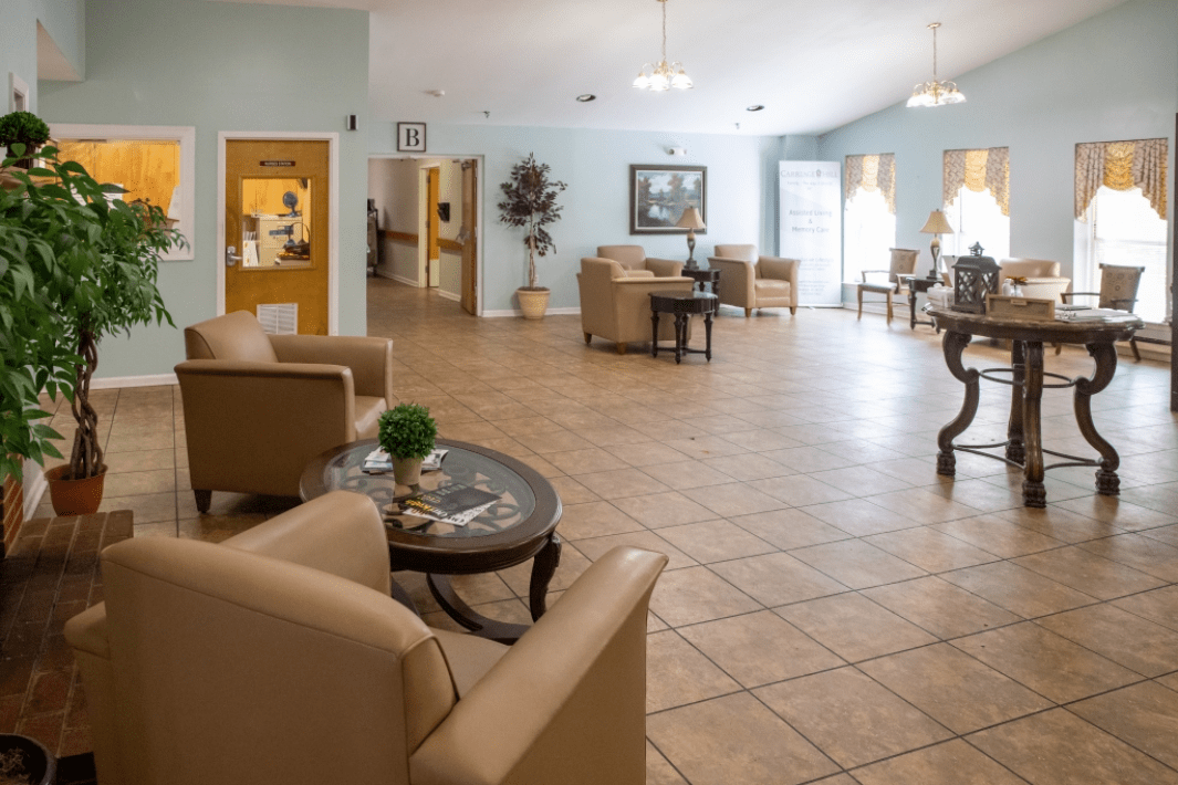 A spacious and well-lit lobby area with comfortable seating and tasteful decor.