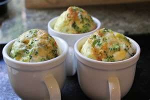 Baked egg mugs with herbs and vegetables.