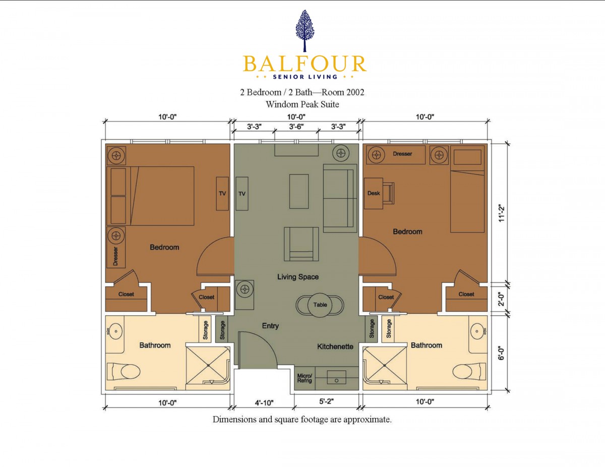 Detailed floor plan of a two-bedroom apartment showing room dimensions and layout.