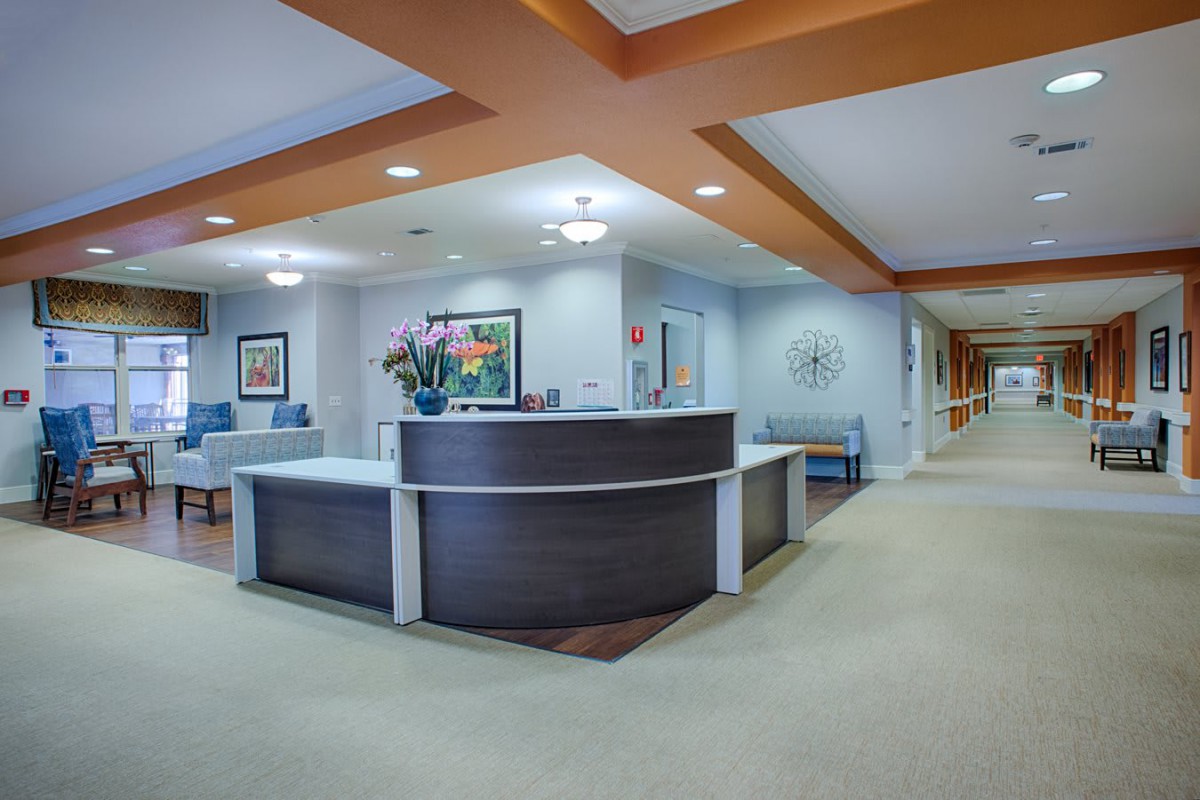Modern reception area with contemporary design elements.