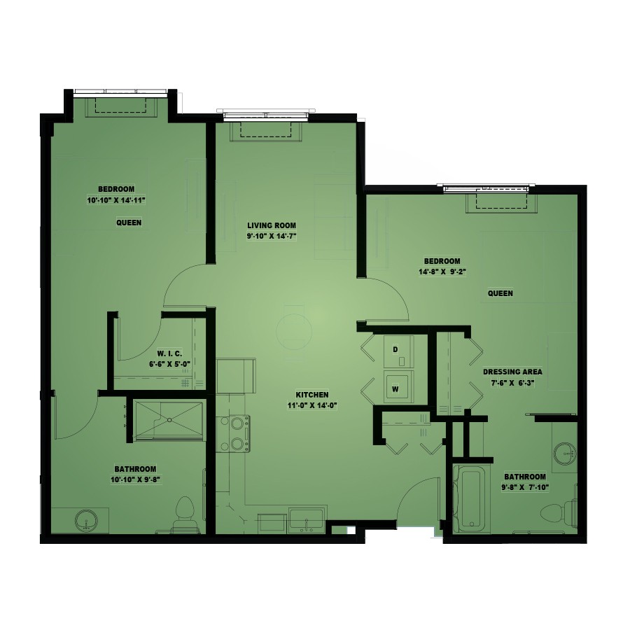 A floor plan illustrating the layout of an apartment with multiple rooms.