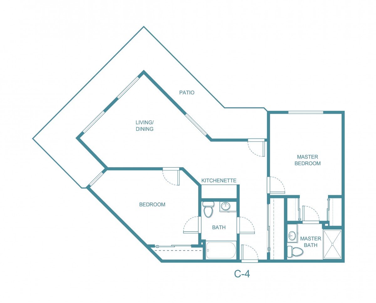 A detailed floor plan of an apartment, showcasing the layout of rooms and spaces.