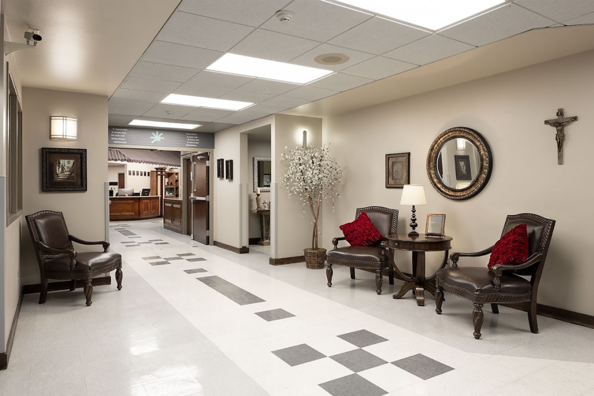 A welcoming lobby with comfortable seating and decor.
