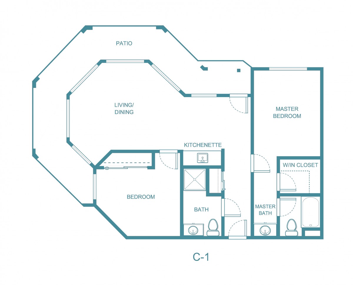 A floor plan of an apartment showing the layout of rooms and spaces.