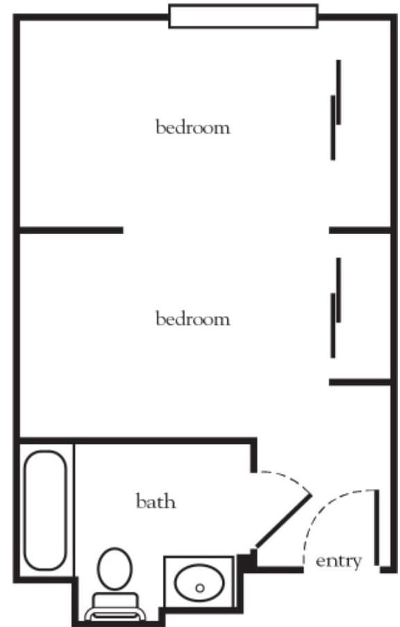 A simple floor plan showing two bedrooms and a bathroom.