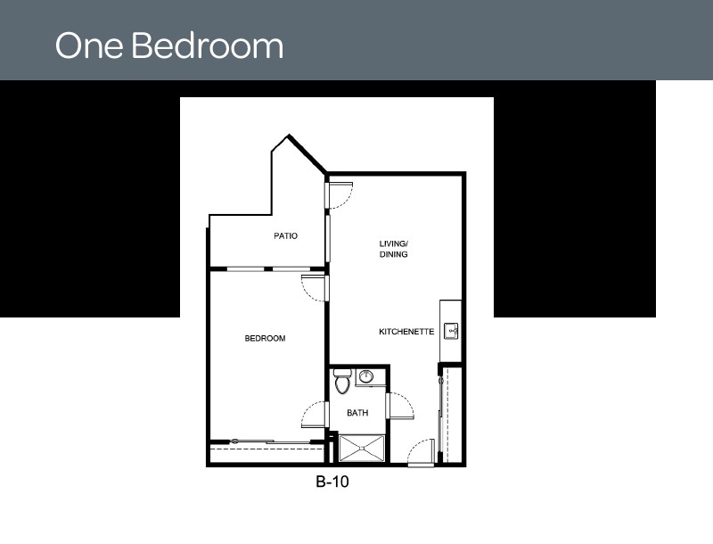 Floor plan of a one-bedroom apartment.