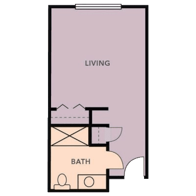A simple studio apartment floor plan featuring a living area and a bathroom.
