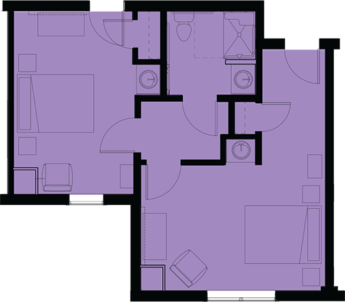 A blueprint of an apartment floor plan with multiple rooms.