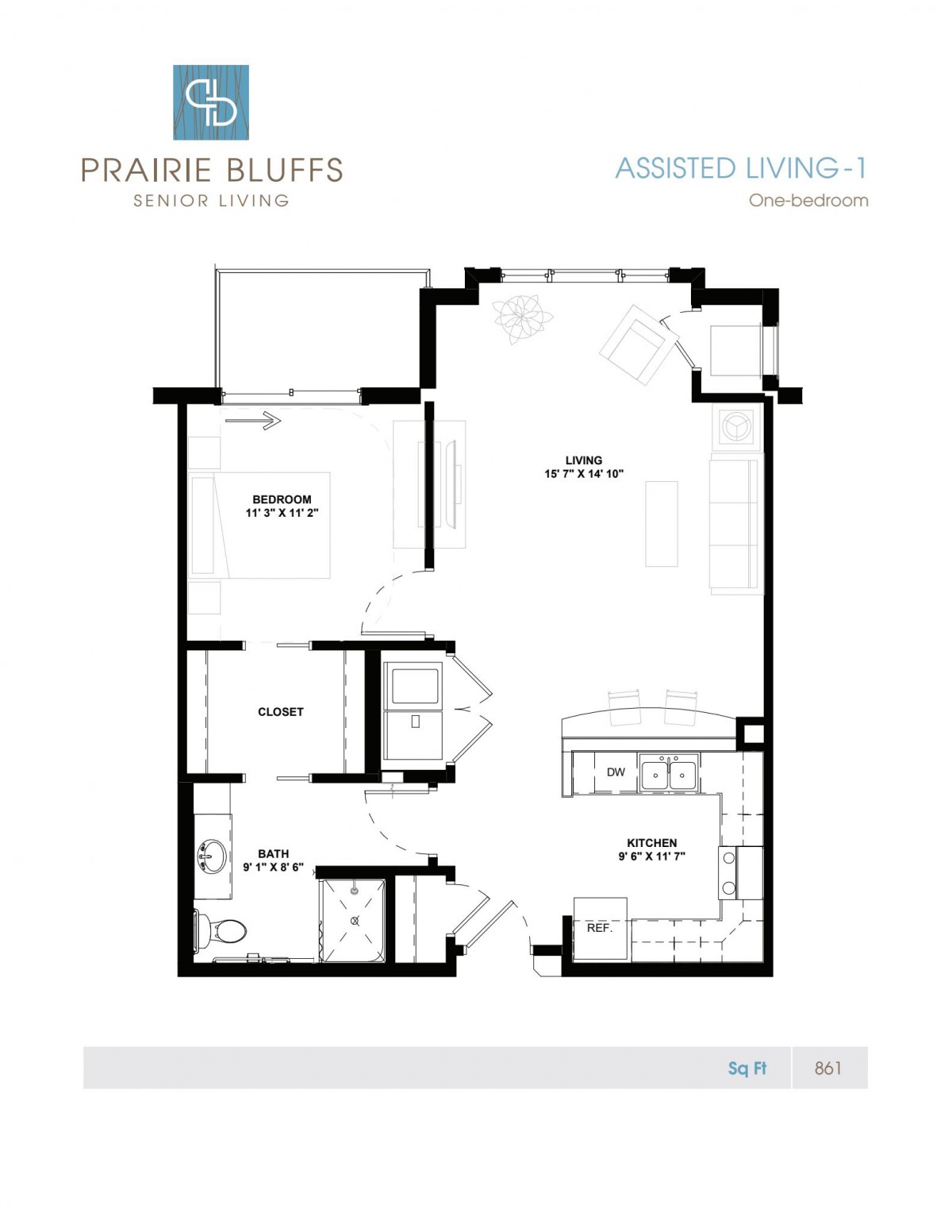 Architectural floor plan for an apartment layout.