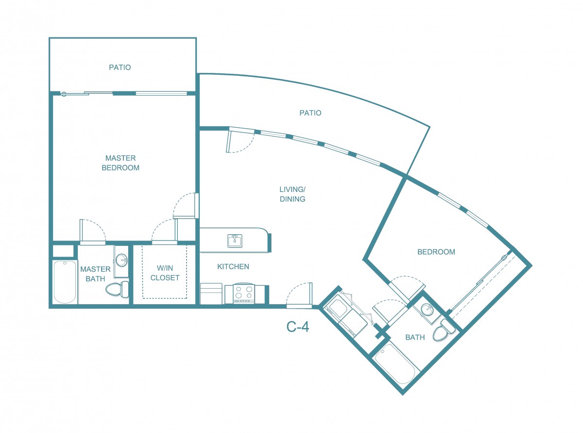 A detailed floor plan of an apartment with labeled rooms and amenities.