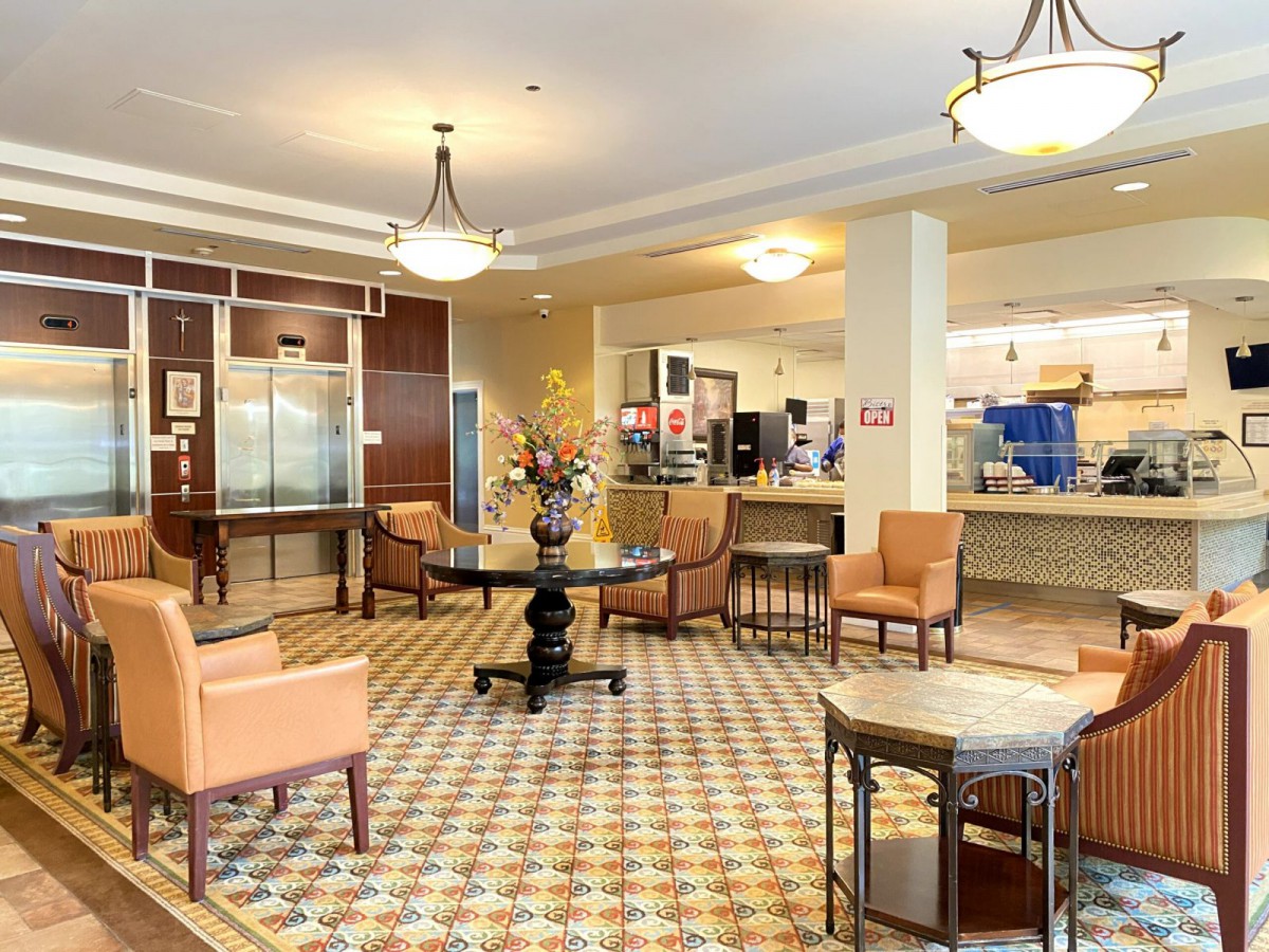 A welcoming hotel lobby with comfortable seating and elegant decor.