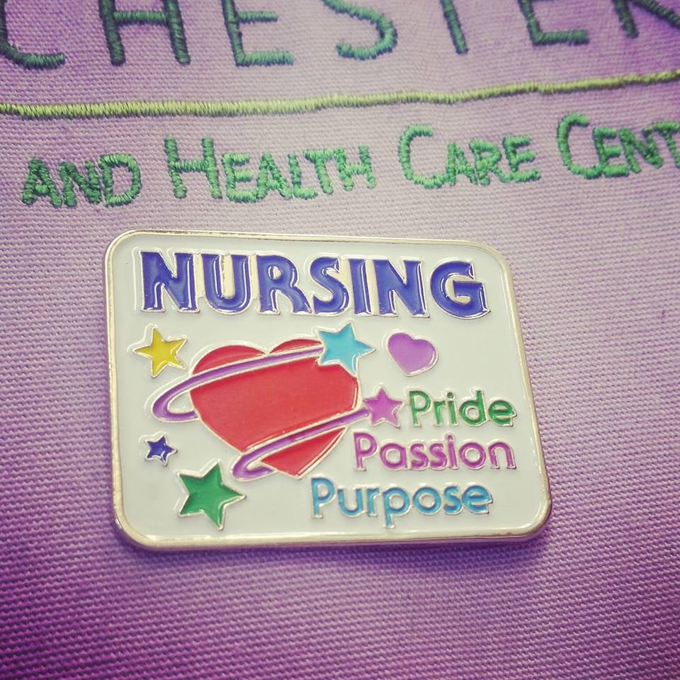 A colorful nursing badge highlighting pride, passion, and purpose in healthcare.