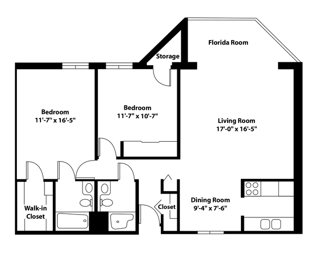 A detailed floor plan of an apartment showing room dimensions and layout.