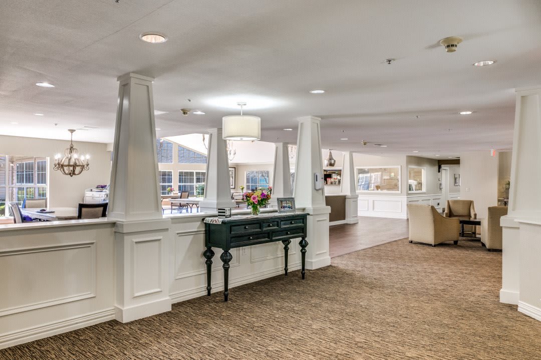 A welcoming lobby with elegant decor and comfortable seating.