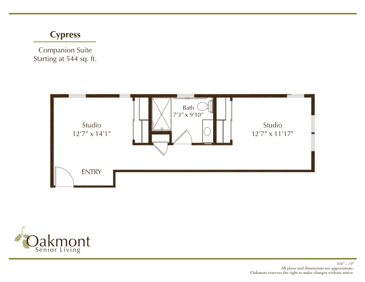 Floor plan of a dual studio apartment unit, featuring a living area and bathroom.