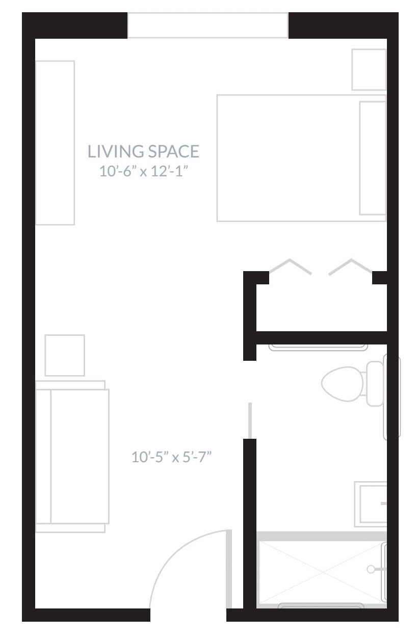 Simple floor plan of a living space with bathroom layout.