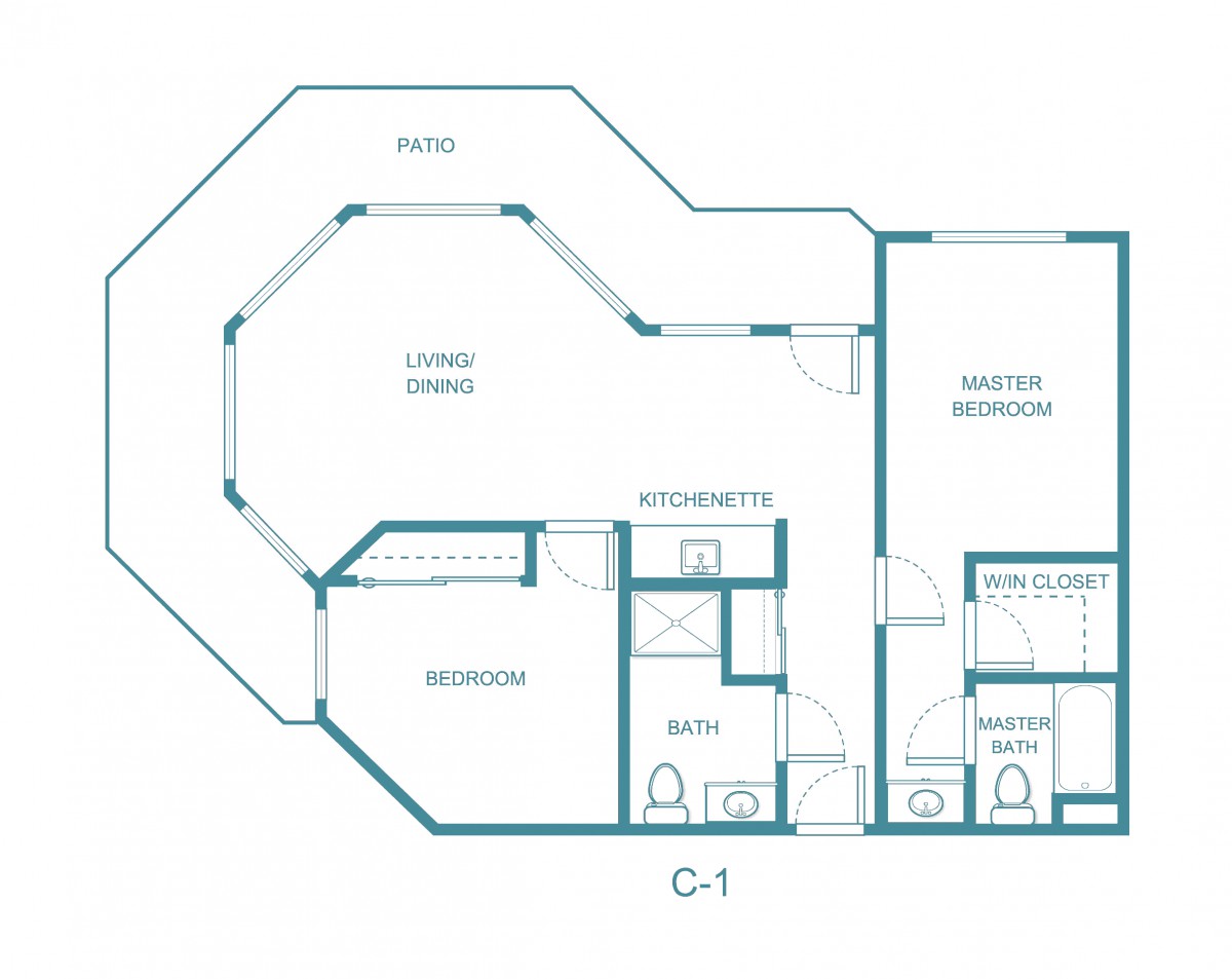Detailed floor plan of an apartment layout featuring rooms, closets, and amenities.