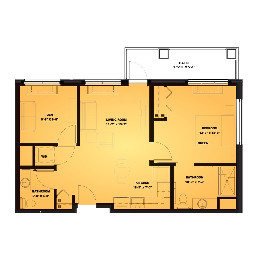 A floor plan of an apartment showing the layout of rooms and spaces.